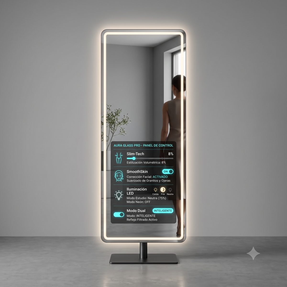 AuraGlass Pro - Espejo Inteligente de Realidad Aumentada con Filtro de Belleza en Tiempo Real, Estilización Proporcional, Piel Perfecta e Iluminación LED Regulable (Ideal para Hogar, Negocios y Salones)